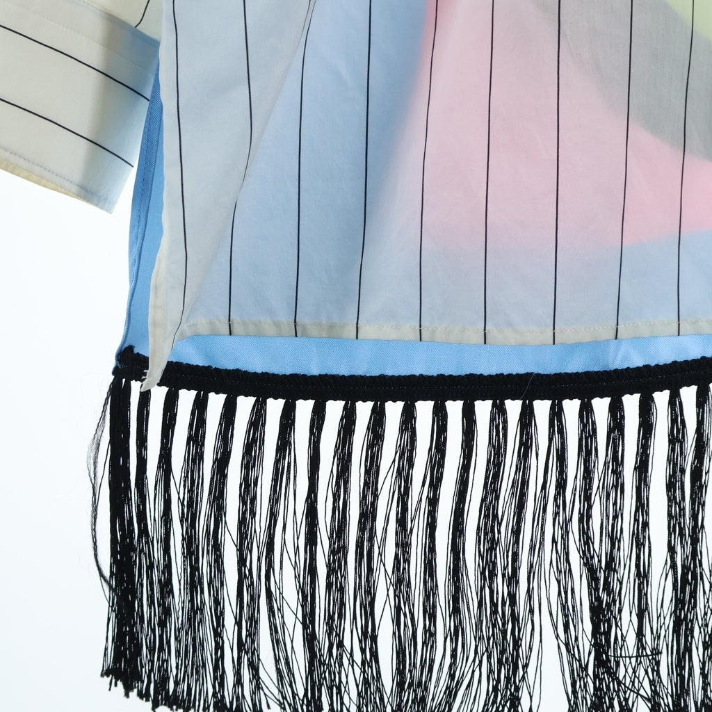 STELLA McCARTNEY(ステラマッカートニー) ×ディズニー バックプリント 裾フリンジ ストライプシャツ ホワイト×マルチカラー #L