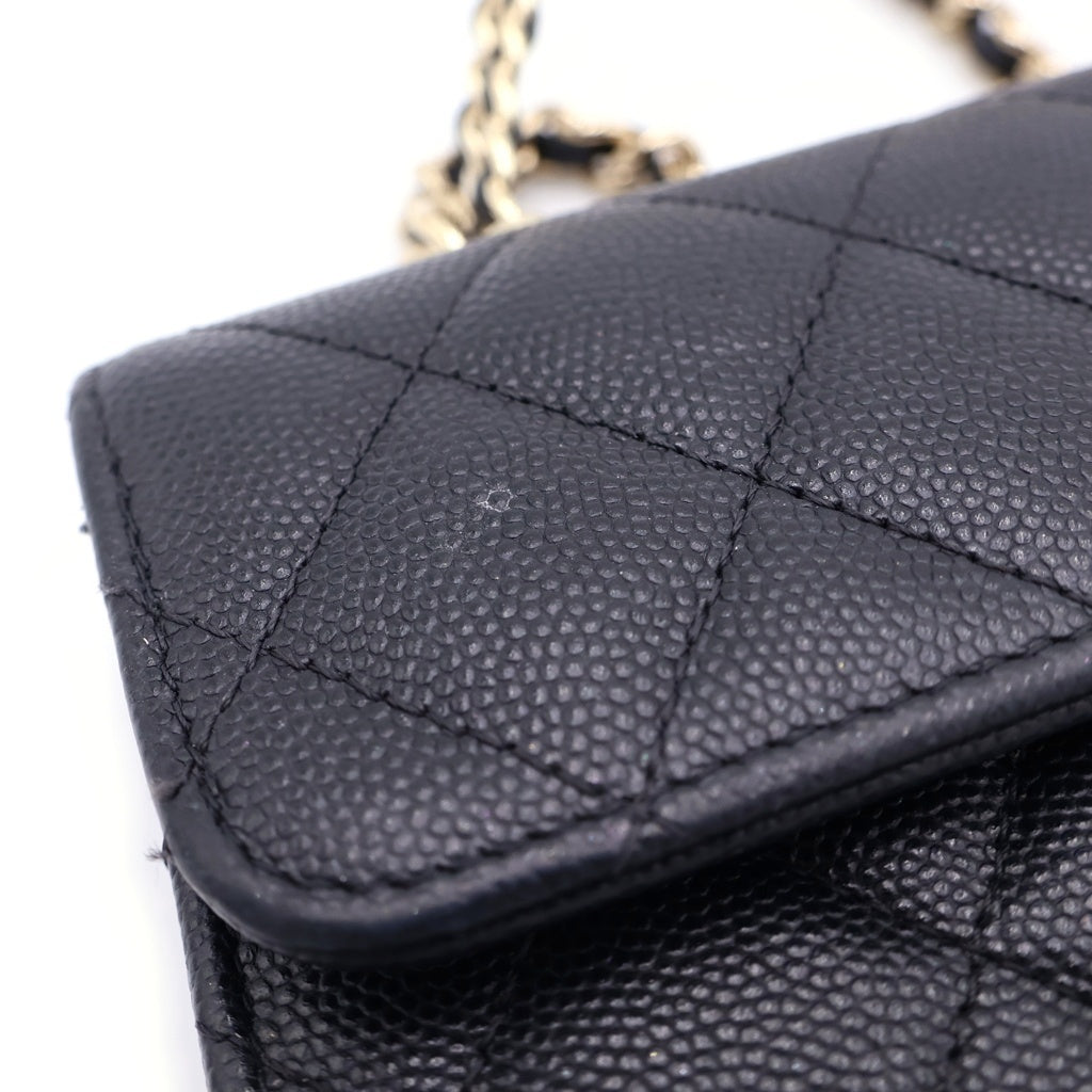 CHANEL(シャネル) マトラッセ キャビアスキン ゴールド金具 フォンケース チェーン ショルダーバッグ AP3238 ブラック レディース
