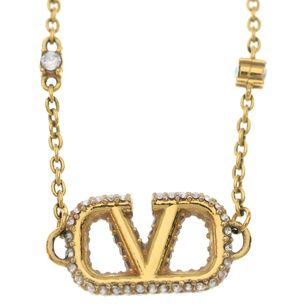 VALENTINO(ヴァレンティノ) ガラバーニ ロゴラインストーンネックレス ペンダント チェーン ゴールド レディース
