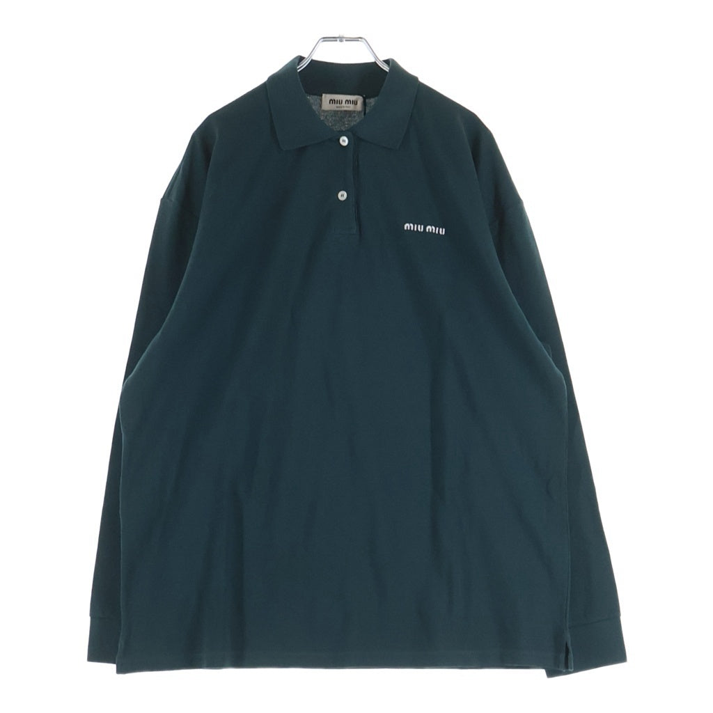 miumiu(ミュウミュウ) Cotton Piqu Polo Shirt コットン 長袖ポロシャツ ロゴ グリーン MJL019 レディース