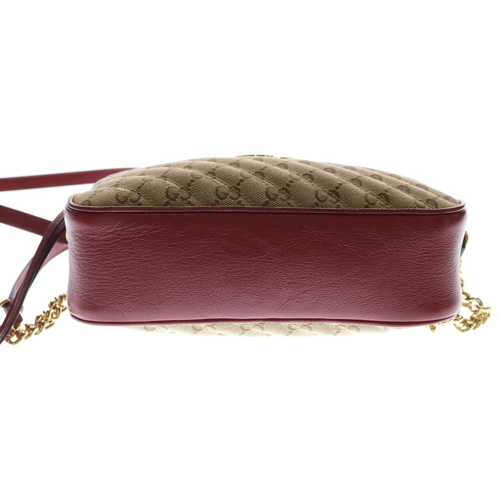 GUCCI(グッチ) GGマーモント キャンバス レザー チェーンショルダー バッグ ゴールド金具 レッド/ベージュ 447632 レディース