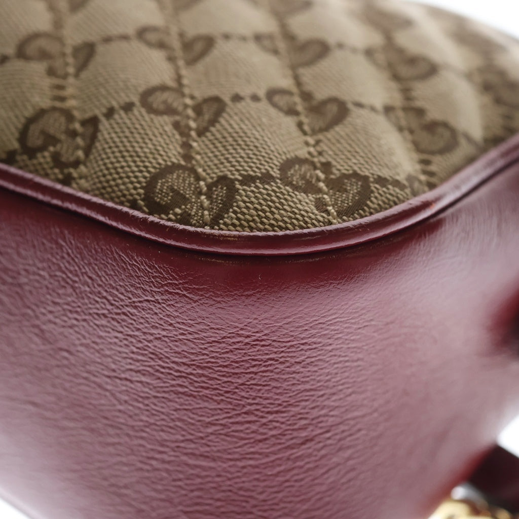 GUCCI(グッチ) GGマーモント キャンバス レザー チェーンショルダー バッグ ゴールド金具 レッド/ベージュ 447632 レディース