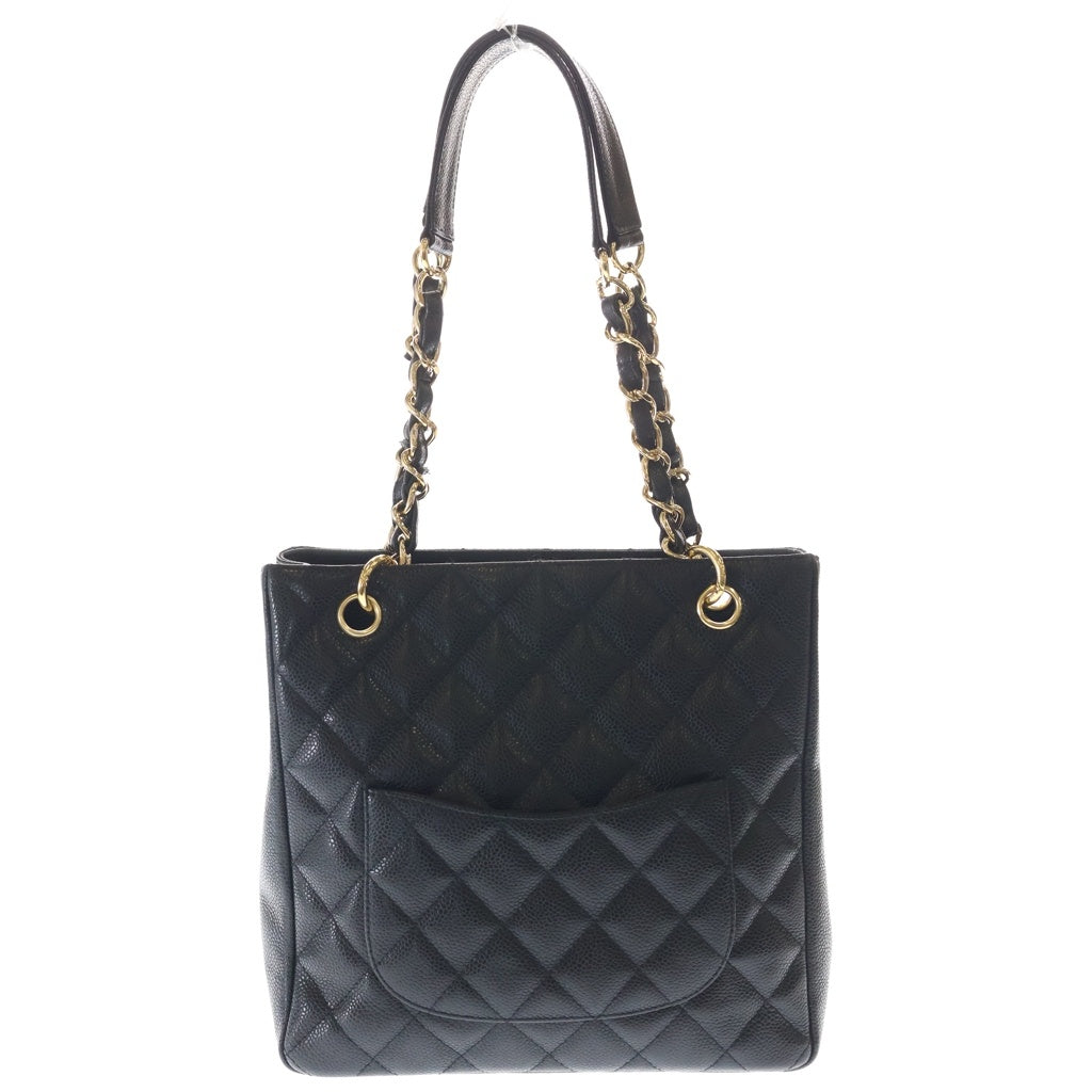 CHANEL(シャネル) マトラッセ ココマーク キャビアスキン レザー チェーン トートバッグ ゴールド金具 ブラック 12番台 レディース