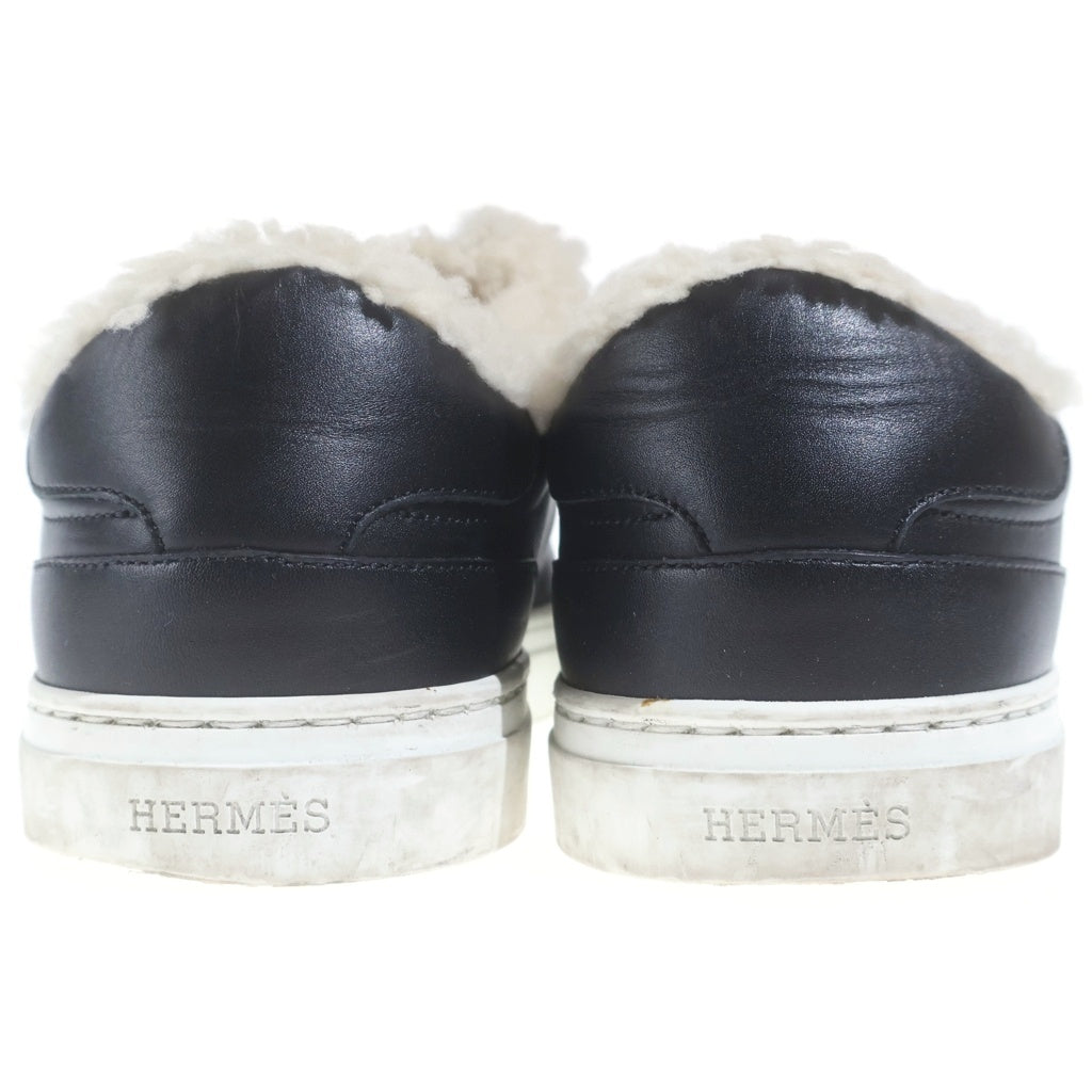 HERMES(エルメス) デイ ケリー バックル ローカットスニーカー カーフスキン レザー ムートン シルバー金具 ブラック レディース