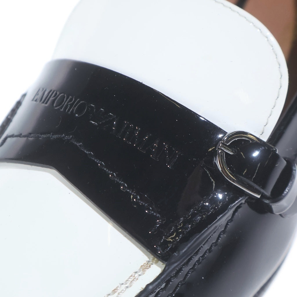 EMPORIO ARMANI(エンポリオアルマーニ) コインローファー バイカラー ロゴ レザー 革靴 ブラック/ホワイト レディース