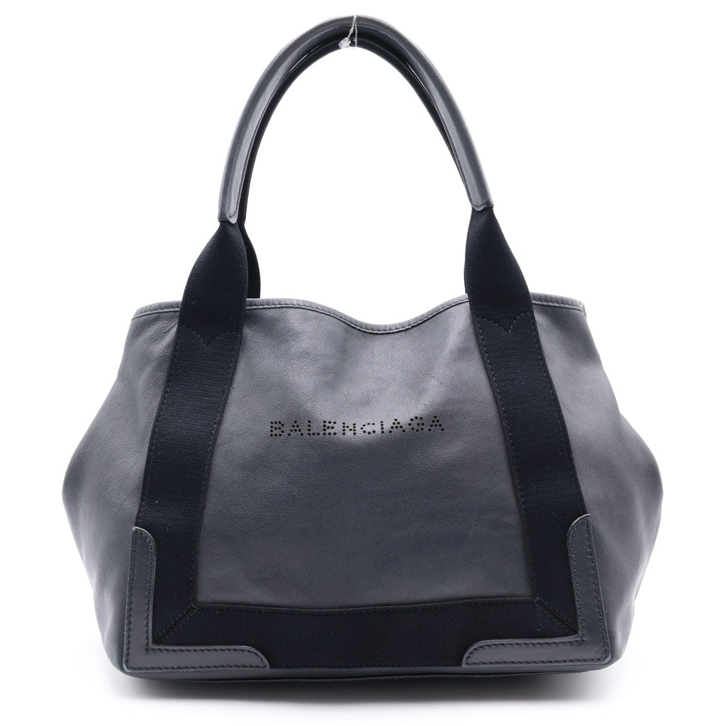 BALENCIAGA バレンシアガ ネイビーカバス パンチング ハンドバッグ トートバッグ ブラック レザー 339933 シルバー金具 BALENCIAGA(バレンシアガ) ネイビーカバス パンチング ハンドバッグ