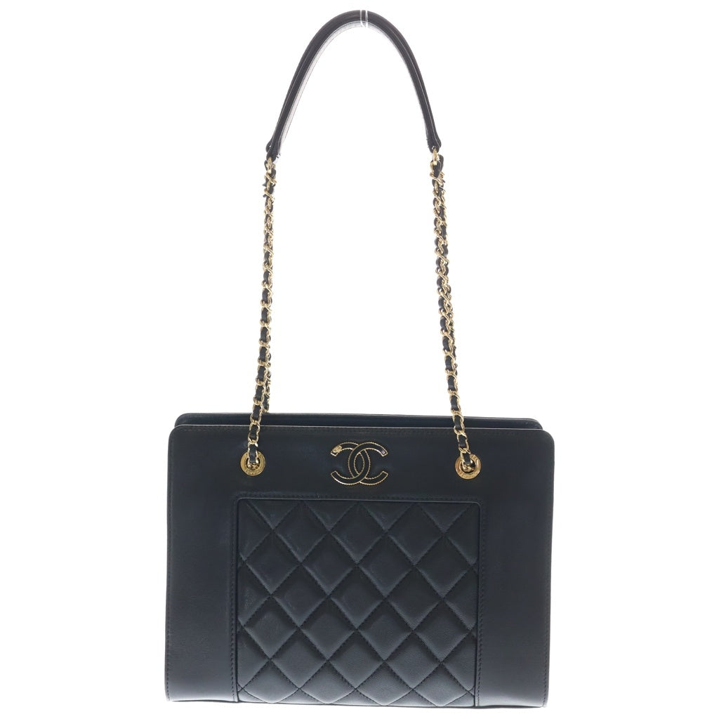 CHANEL(シャネル) マトラッセ ココマーク ラムスキン レザーチェーンショルダーバッグ ゴールド金具 ブラック A93087 23番台 レディース