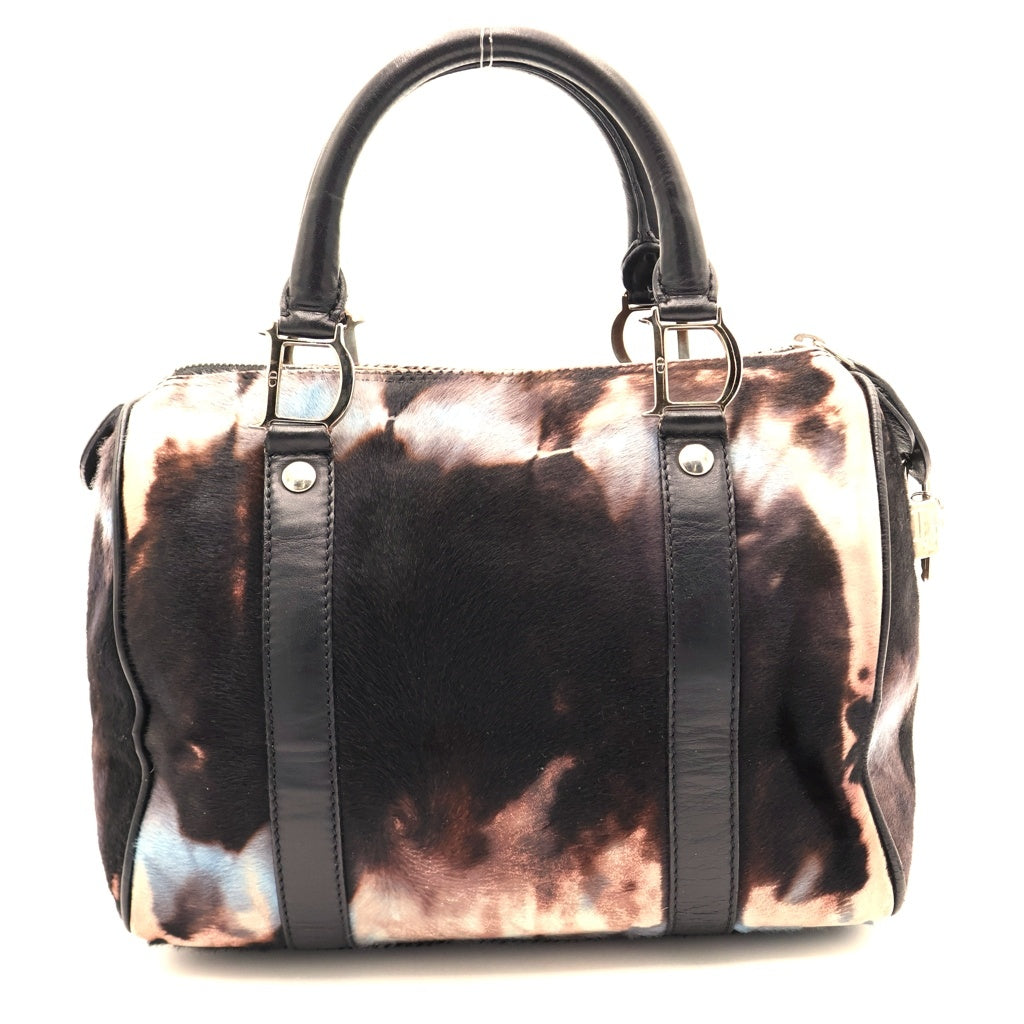 Christian Dior(クリスチャンディオール) D金具 ハラコ レザー ミニボストンバッグ ハンドバッグ ブラック レディース
