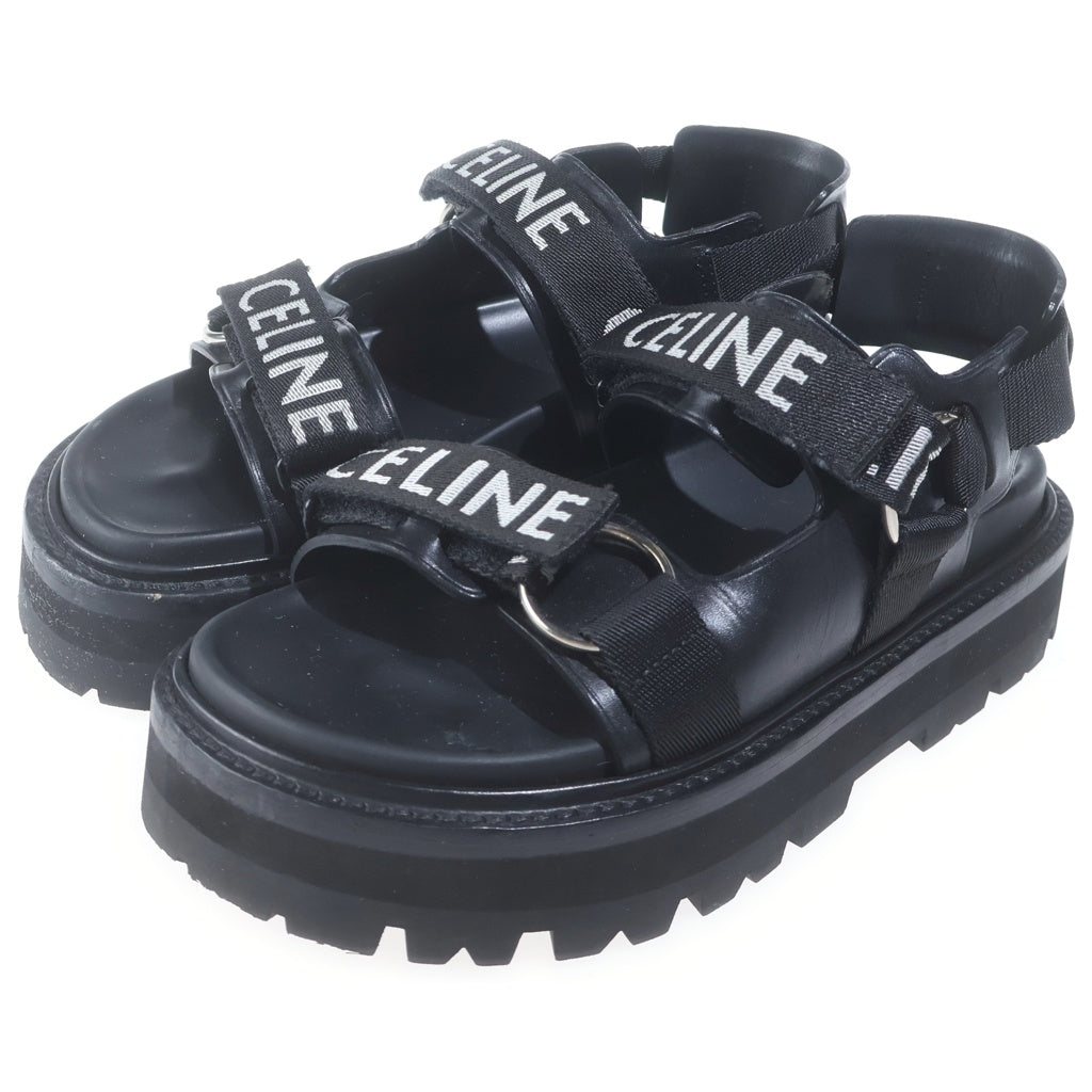 CELINE(セリーヌ) ベルトロゴ プラットフォームサンダル シューズ レザー ブラック レディース