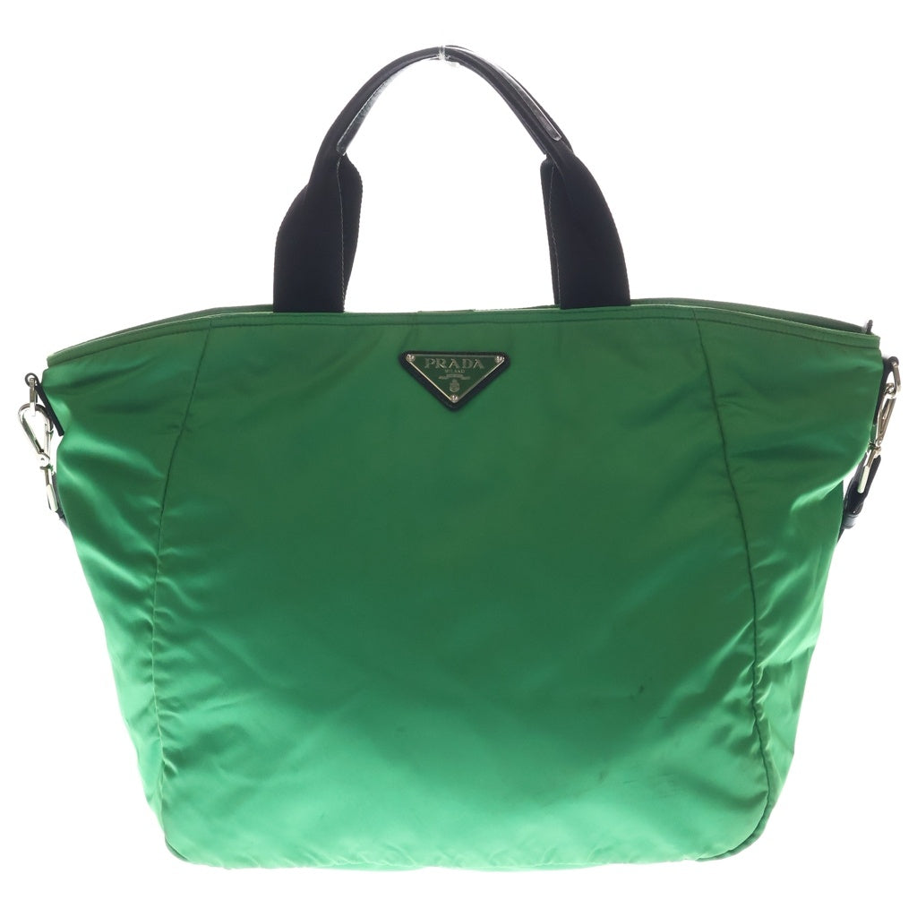 PRADA(プラダ) 三角ロゴ テスート 2WAYトートバック ハンドバッグ ショルダーバッグ グリーン ナイロン シルバー金具 レディース