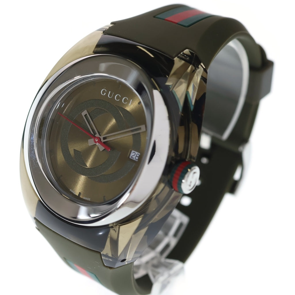 GUCCI(グッチ) SYNC シンク 腕時計 インターロッキングG ラバー オリーブ文字盤 カーキ YA137106 レディース