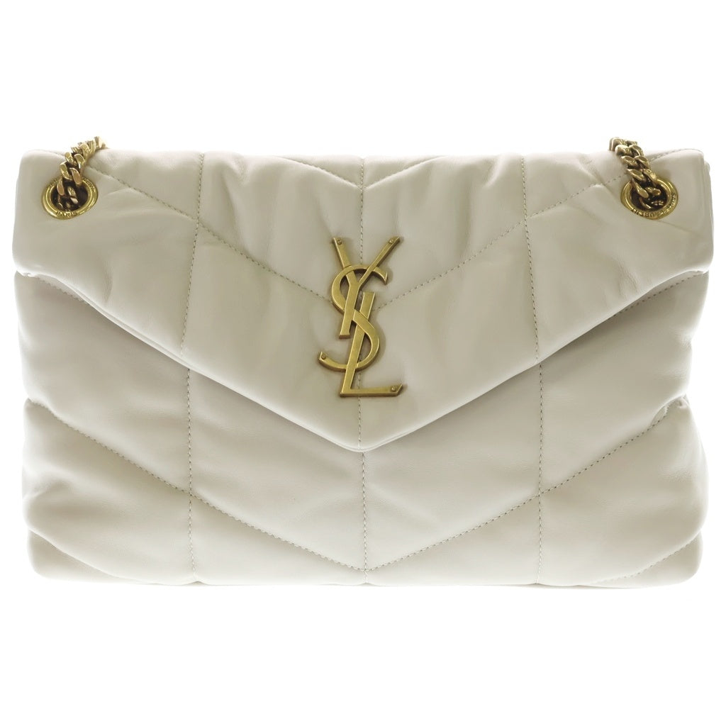 SAINT LAURENT PARIS(サンローランパリ) パファー スモール チェーンショルダーバッグ ホワイト ラムスキン 577476 ゴールド金具 レディース