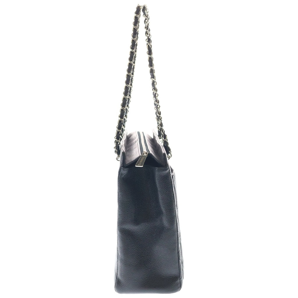 CHANEL(シャネル) マトラッセ ココマーク キャビアスキン レザー チェーン ショルダー トートバッグ シルバー金具 ブラック 6番台 レディース