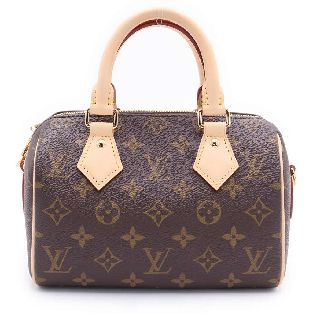 LOUIS VUITTON(ルイヴィトン) ナノスピーディ 2WAYハンドバッグ ショルダーバッグ ブラウン レザー×PVC M81085 ゴールド金具 レディース