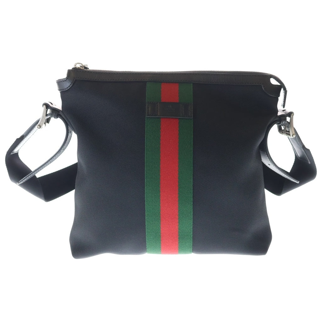 GUCCI(グッチ) シェリーライン ショルダーバッグ ブラック キャンバス×レザー 631199 シルバー金具 レディース
