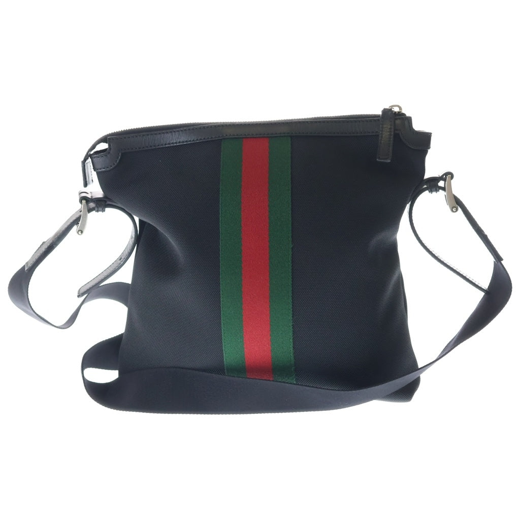 GUCCI(グッチ) シェリーライン ショルダーバッグ ブラック キャンバス×レザー 631199 シルバー金具 レディース