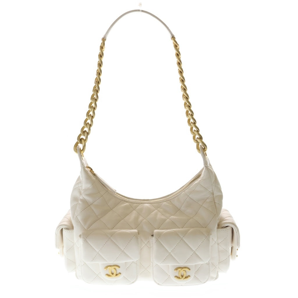 CHANEL(シャネル) マトラッセ ラージ ホーボー チェーンショルダーバッグ ラムスキン ゴールド金具 ホワイト AS5339 レディース