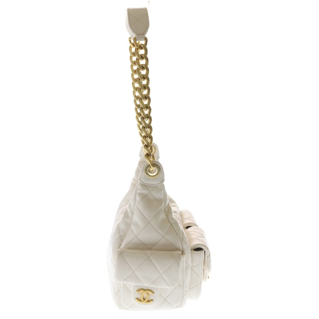 CHANEL(シャネル) マトラッセ ラージ ホーボー チェーンショルダーバッグ ラムスキン ゴールド金具 ホワイト AS5339 レディース