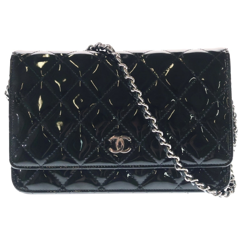 CHANEL(シャネル) ココマーク マトラッセ チェーンショルダーウォレット ミニバッグ ブラック パテント A33814シルバー金具 レディース