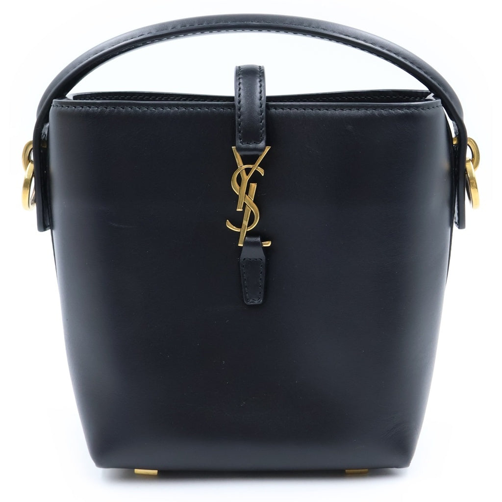 SAINT LAURENT PARIS(サンローランパリ) LE37 ミニ バケットバッグ カサンドラロゴ レザー 2WAY ハンド ショルダーバッグ ゴールド金具 ブラック 765870 レディース