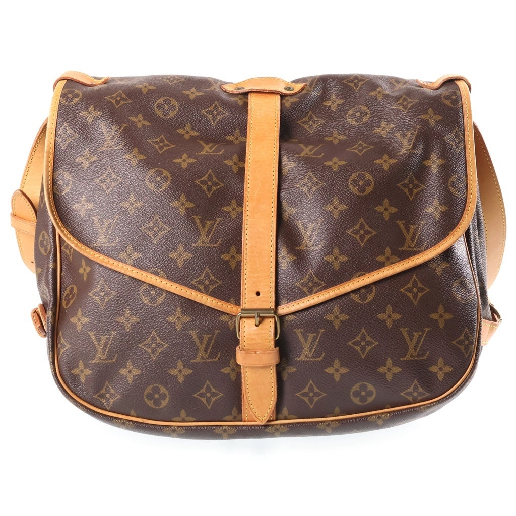 LOUIS VUITTON(ルイヴィトン) モノグラム ソミュール30 ショルダーバッグ ブラウン レザー×PVC M42256 ゴールド金具 レディース