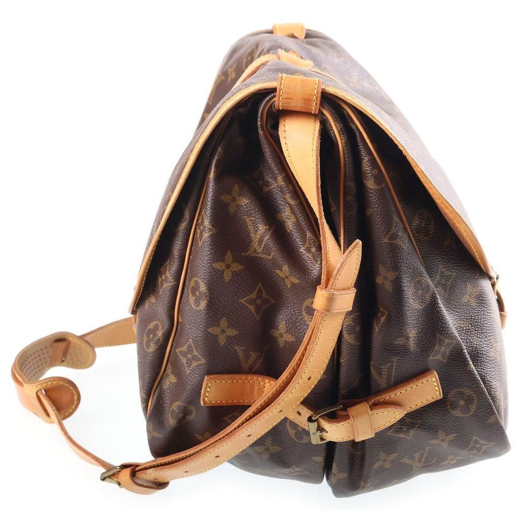 LOUIS VUITTON(ルイヴィトン) モノグラム ソミュール30 ショルダーバッグ ブラウン レザー×PVC M42256 ゴールド金具 レディース