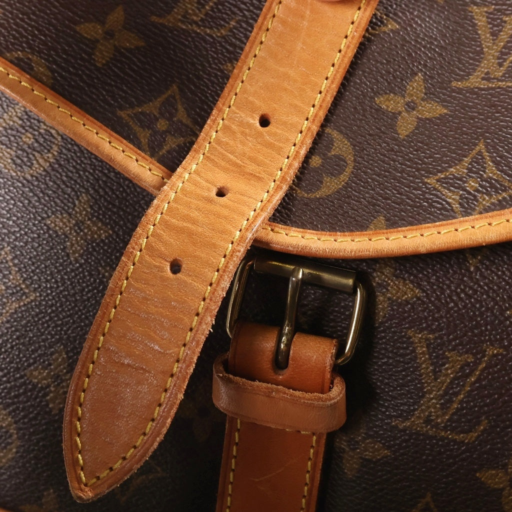 LOUIS VUITTON(ルイヴィトン) モノグラム ソミュール30 ショルダーバッグ ブラウン レザー×PVC M42256 ゴールド金具 レディース