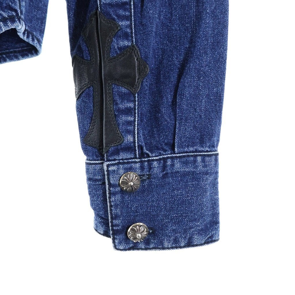 CHROME HEARTS(クロムハーツ) DENIM WESTERN クロスボールボタン 袖裾レザークロスパッチ デニムウエスタン長袖シャツ ブルー
