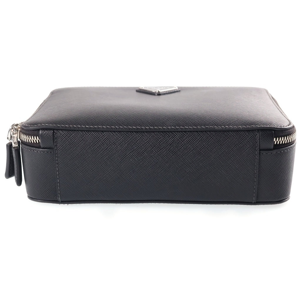 PRADA(プラダ) ブリック サフィアーノレザー トライアングルロゴプレート 2WAY ハンド ショルダーバッグ シルバー金具 ブラック 2VH069 レディース