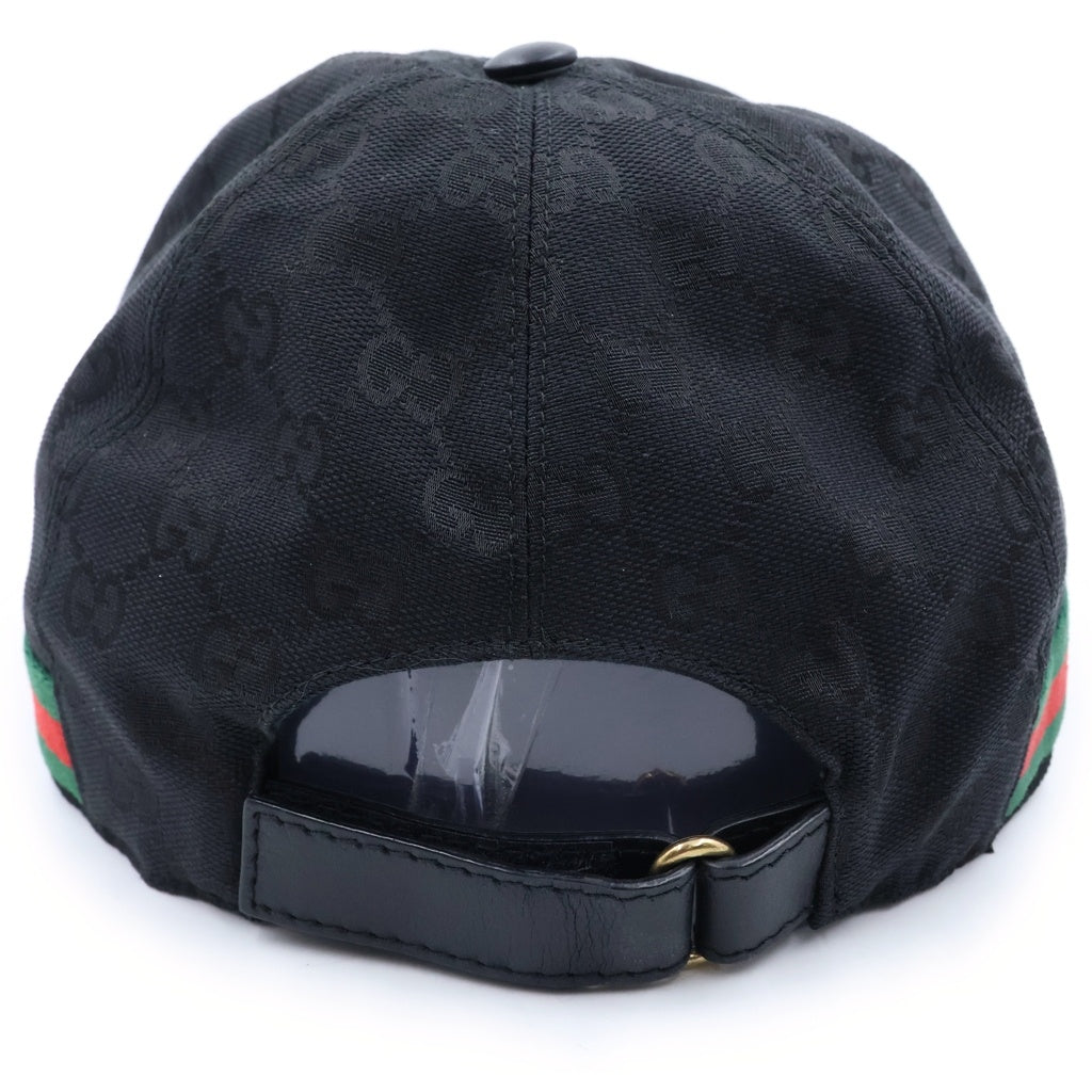 GUCCI(グッチ) ウェブ ストライプ シェリーライン GGキャンバス ベースボールキャップ 帽子 #L ブラック
