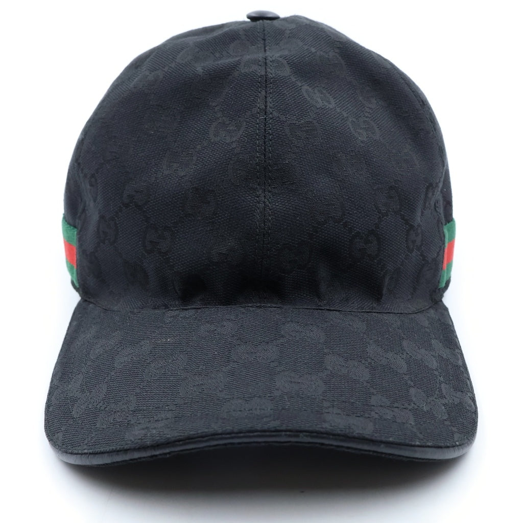 GUCCI(グッチ) ウェブ ストライプ シェリーライン GGキャンバス ベースボールキャップ 帽子 #L ブラック