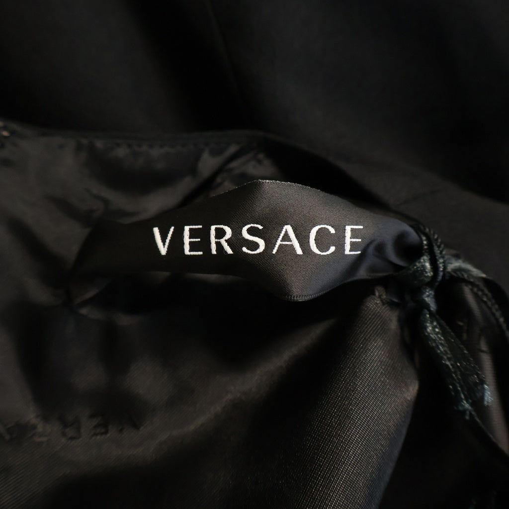 VERSACE(ヴェルサーチ) Sleeveless Dress ノースリーブドレス ワンピース メデューサベルト アセテート レーヨン ブラック 1008390 レディース