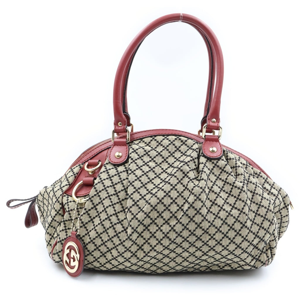 GUCCI(グッチ) GGキャンバス 2WAYハンドバッグ ショルダーバッグ レッド×ブラウン キャンバス×レザー 223974 ゴールド金具