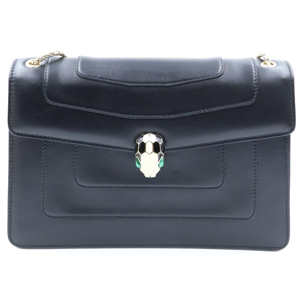 BVLGARI(ブルガリ) セルペンティ フォーエバー チェーンショルダー バッグ ブラック レザー 35106 ゴールド金具 レディース