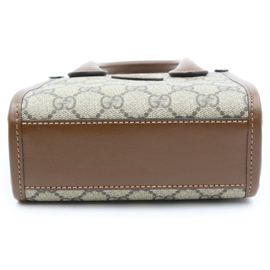 GUCCI(グッチ) インターロッキングG ハンドバッグ ショルダーバッグ ベージュ×ブラウン PVC×レザー 671623 ゴールド金具 レディース