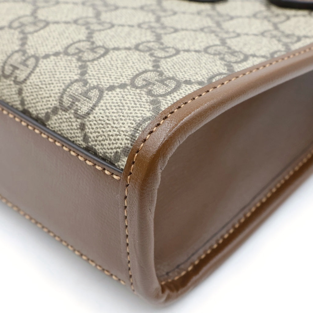 GUCCI(グッチ) インターロッキングG ハンドバッグ ショルダーバッグ ベージュ×ブラウン PVC×レザー 671623 ゴールド金具 レディース