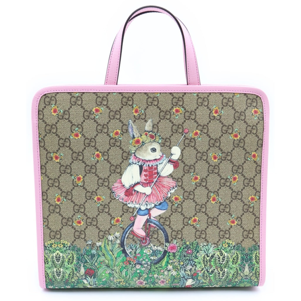 GUCCI(グッチ) GGスプリーム ヒグチユウコ チルドレンズ 2wayハンドバッグ ショルダーバッグ ベージュ×ピンク PVCレザー 630542 シルバー金具 レディース