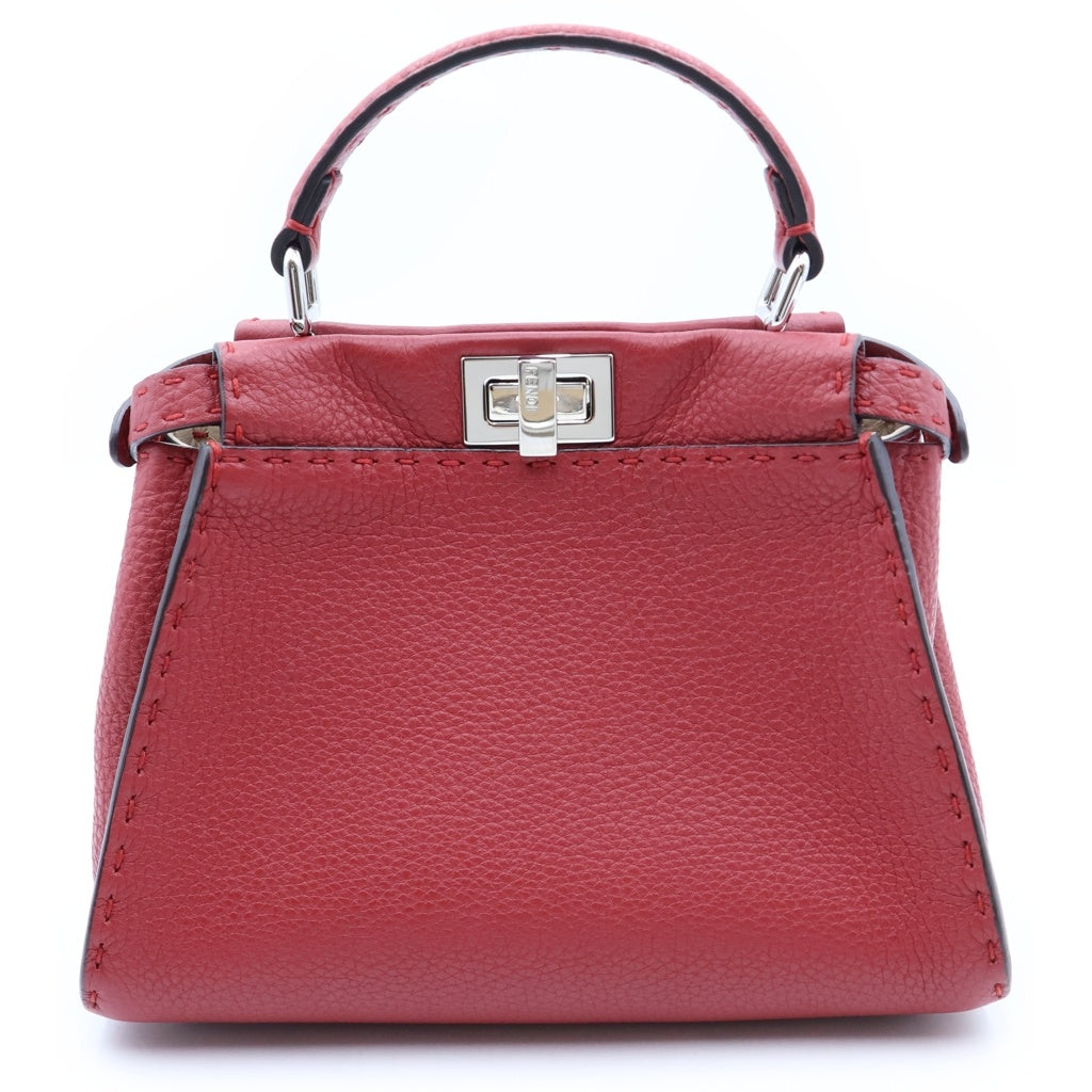 FENDI(フェンディ) ピーカブー ミニ セレリア レザー 2WAY ハンド ショルダーバッグ シルバー金具 レッド 8BN244 レディース