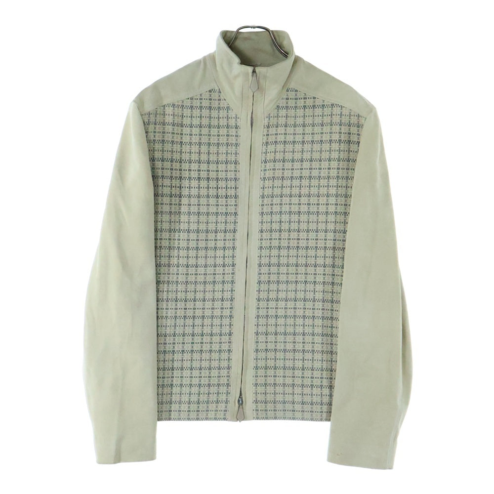 HERMES(エルメス) スウェードレザー イントレチャート ジップアップ ジャケット ブルゾン ベージュ/グレー