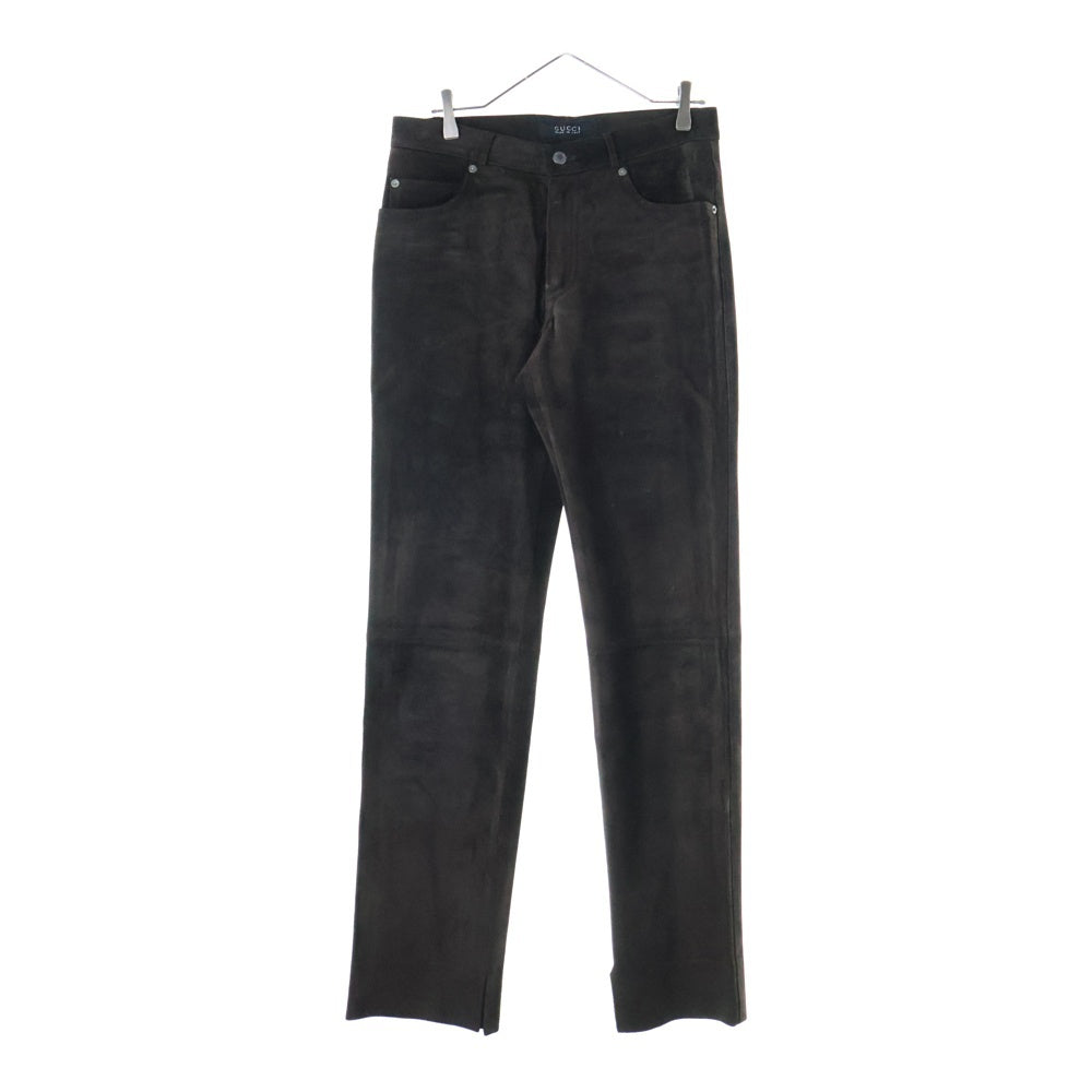 GUCCI(グッチ) スウェードレザー 5ポケット ジップフライ テーパードパンツ ブラウン 339-0144-8524