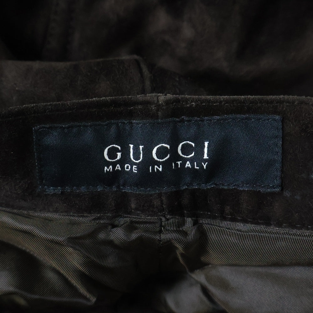 GUCCI(グッチ) スウェードレザー 5ポケット ジップフライ テーパードパンツ ブラウン 339-0144-8524