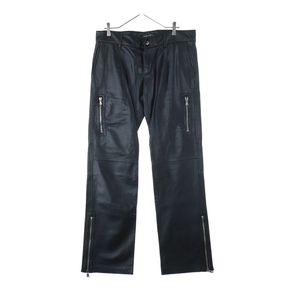 DOLCE & GABBANA(ドルチェアンドガッバーナ) ラムスキン レザー マルチポケット 裾ジップ ストレートパンツ ブラウン SLP02 ULCQ