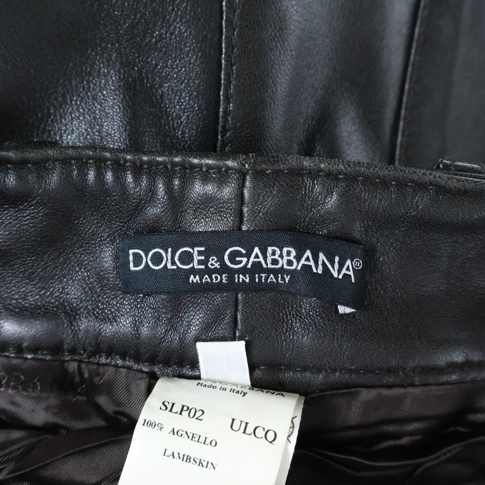 DOLCE & GABBANA(ドルチェアンドガッバーナ) ラムスキン レザー マルチポケット 裾ジップ ストレートパンツ ブラウン SLP02 ULCQ