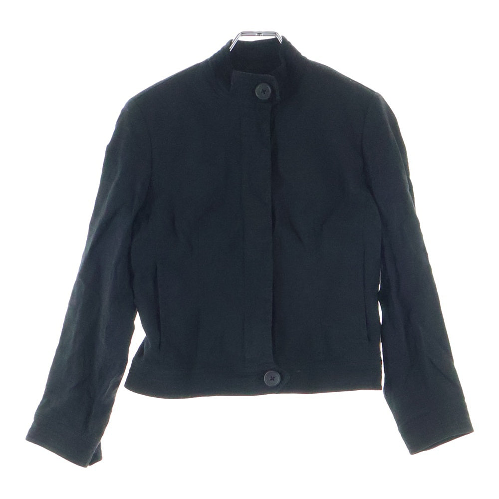 BANANA REPUBLIC(バナナリパブリック) リネン レーヨン スタンドカラー ジップアップ クロップド ショートジャケット ブラック レディース 2P