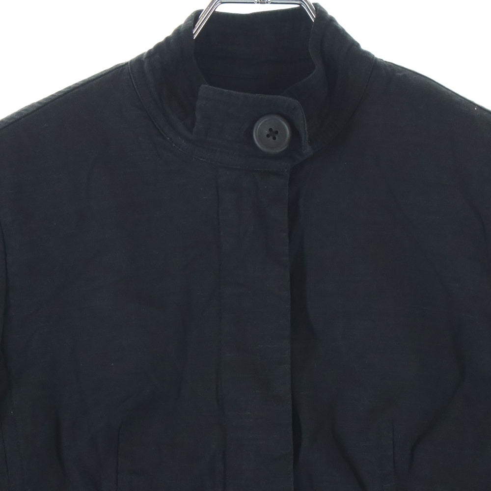 BANANA REPUBLIC(バナナリパブリック) リネン レーヨン スタンドカラー ジップアップ クロップド ショートジャケット ブラック レディース 2P