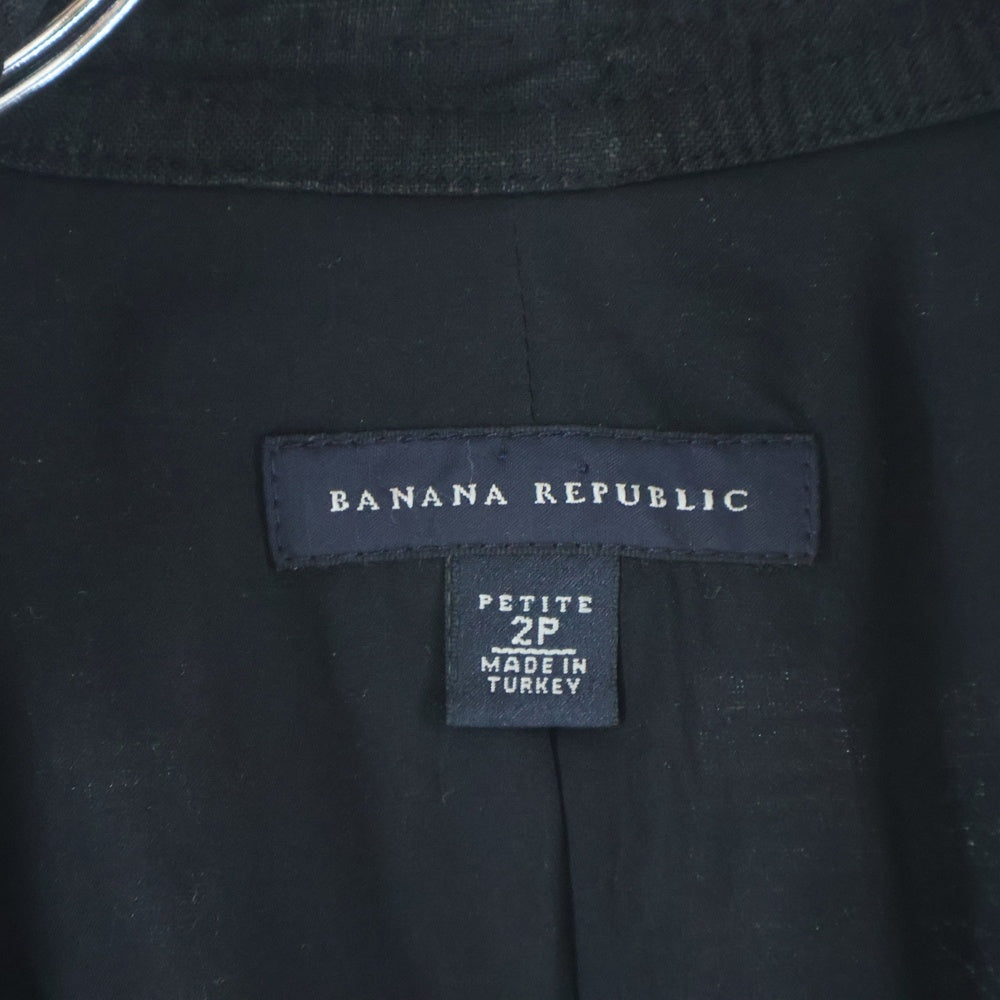 BANANA REPUBLIC(バナナリパブリック) リネン レーヨン スタンドカラー ジップアップ クロップド ショートジャケット ブラック レディース 2P