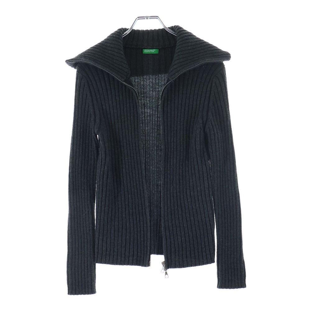 UNITED COLORS OF BENETTON ウール リブ ジップアップ ドライバーズニット ジャケット グレー レディース