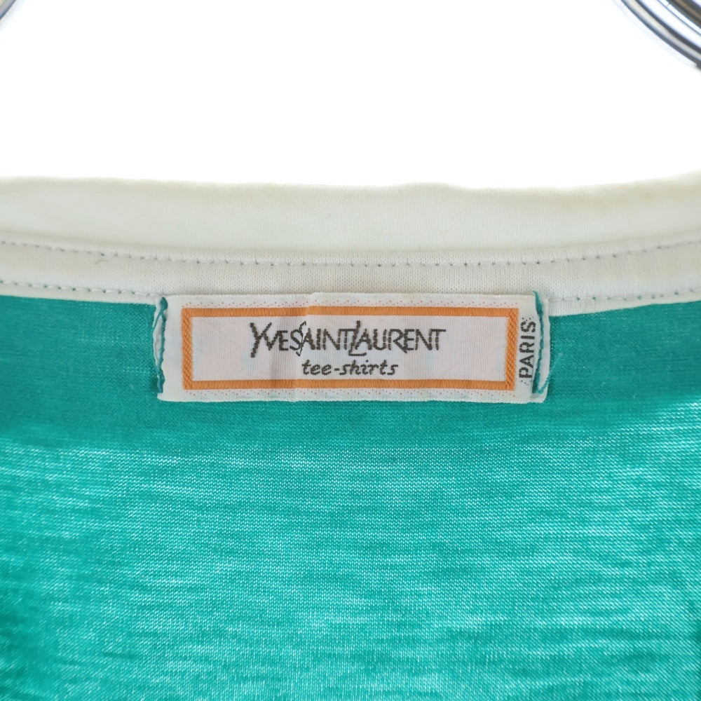 YVES SAINT LAURENT(イヴサンローラン) ワンポイントロゴ刺繍 バイカラー ノースリーブ ポロシャツ グリーン レディース M