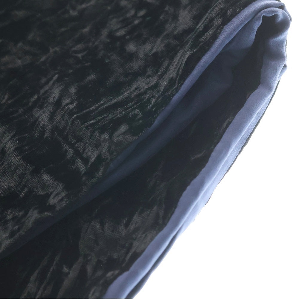 NO BRAND(ノーブランド) ベロア ベルベット サテン フリンジマフラー ストール ブラック/ネイビー レディース