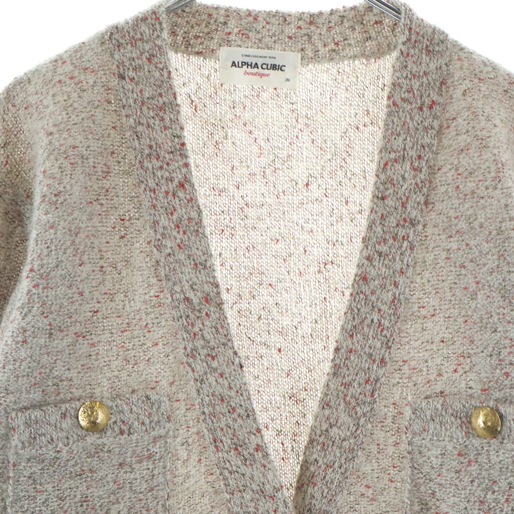 NO BRAND(ノーブランド) ALPHA CUBIC アルファキュービック ウール ラメニット ロングカーディガン グレー/レッド レディース